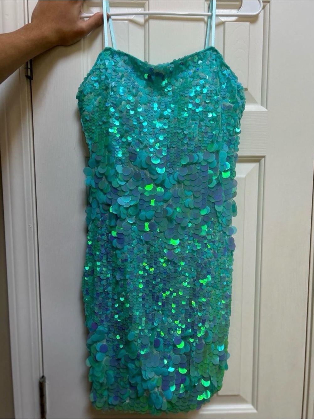 Sparkling Teal Sequin Spaghetti-Strap Kids Dress